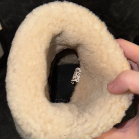 UGG Carnegie Black Nubuck Leather Wooden Wedge Heel Boots Womens Size 6 - Picture 7 of 10